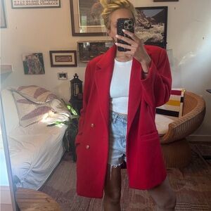 Women's wool Red Double-Breasted blazer pea Coat